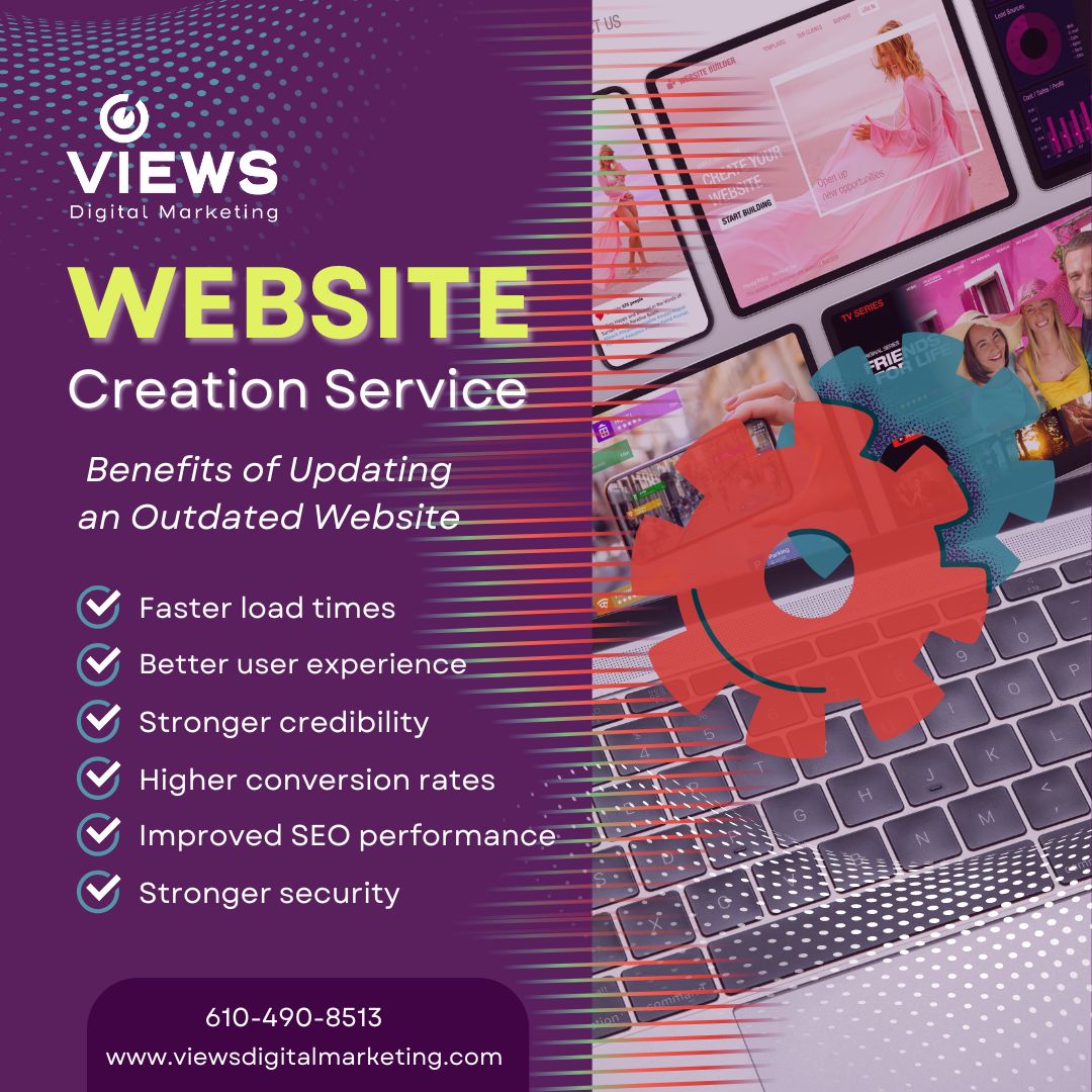 Graphic overview of VIEWS' website creation services | website redesign for small business | VIEWS Digital Marketing